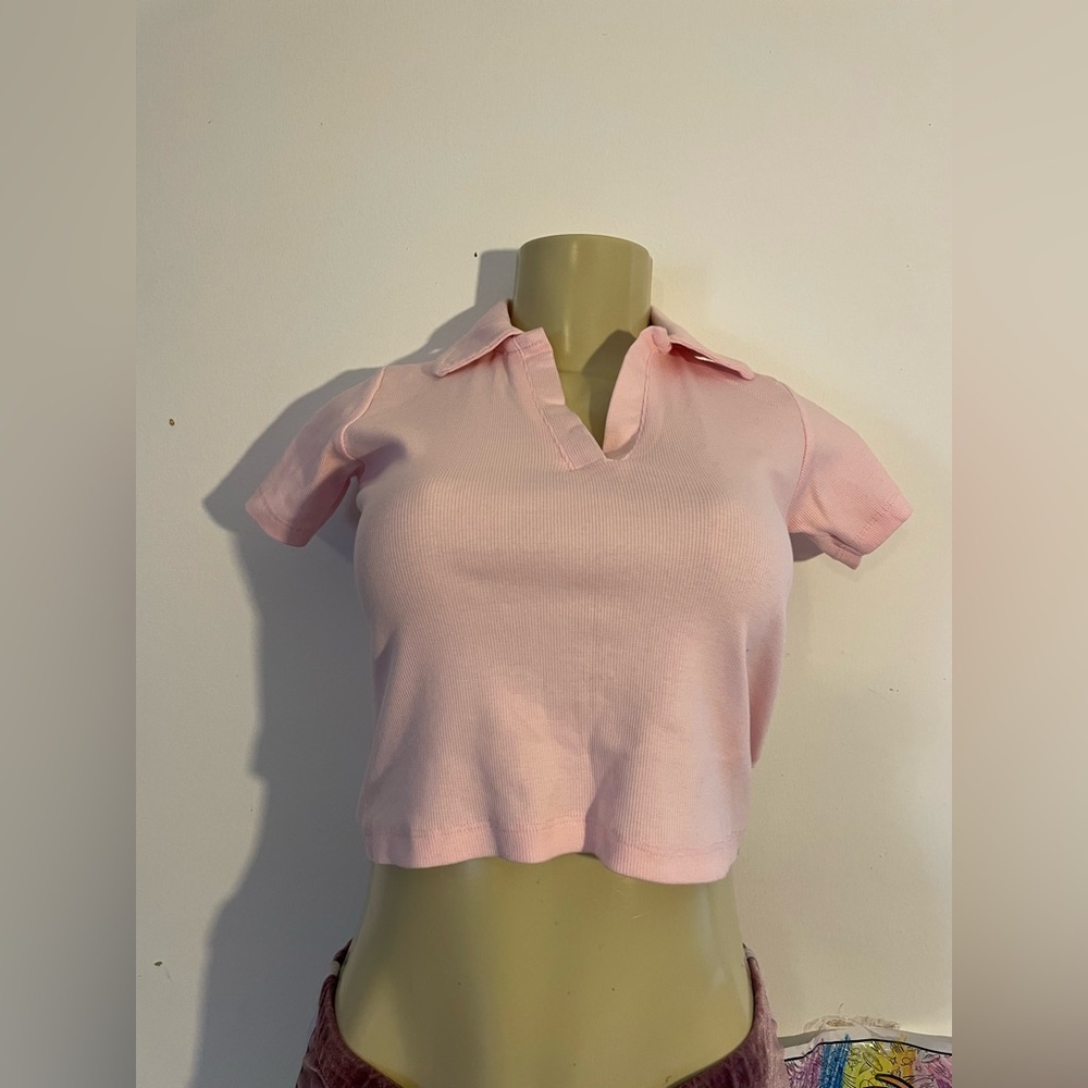 ZARA Pink Fitted Crop Polo Shirt